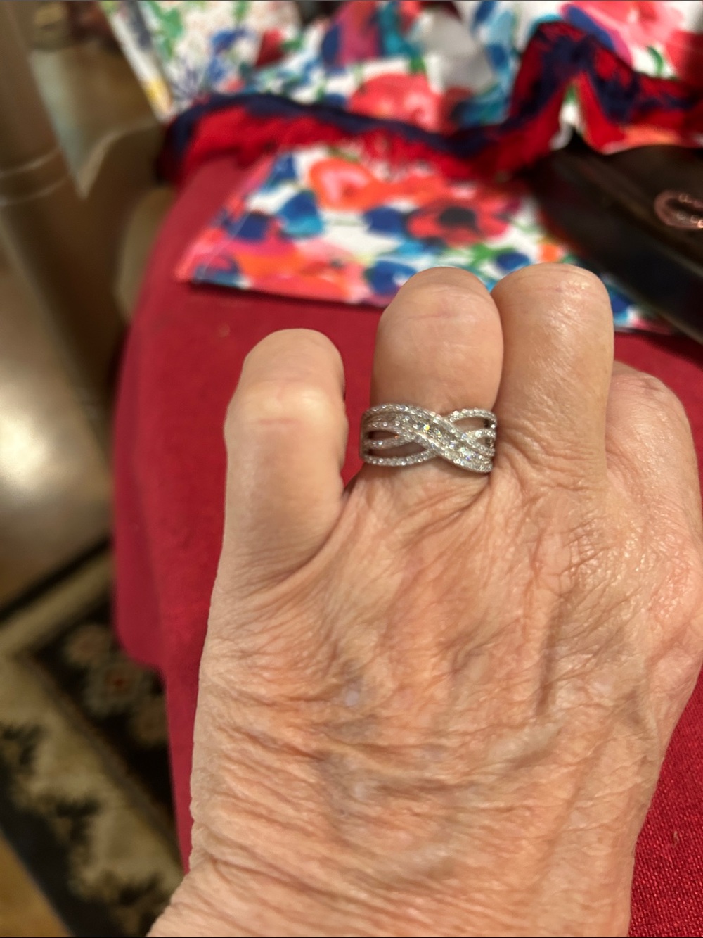 Source Unknown Silver Twisted Pavé Cubic Zirconia Ring